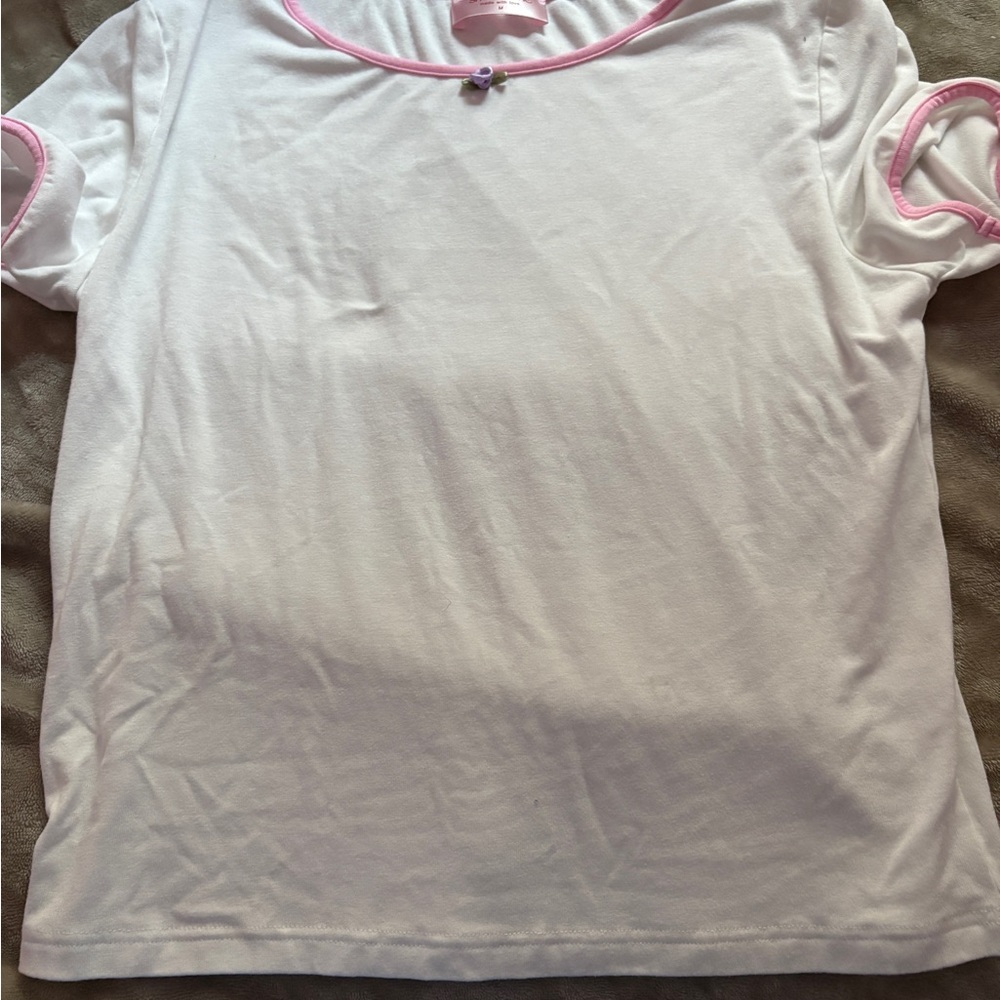 White and Pink Short Sleeve Tee
